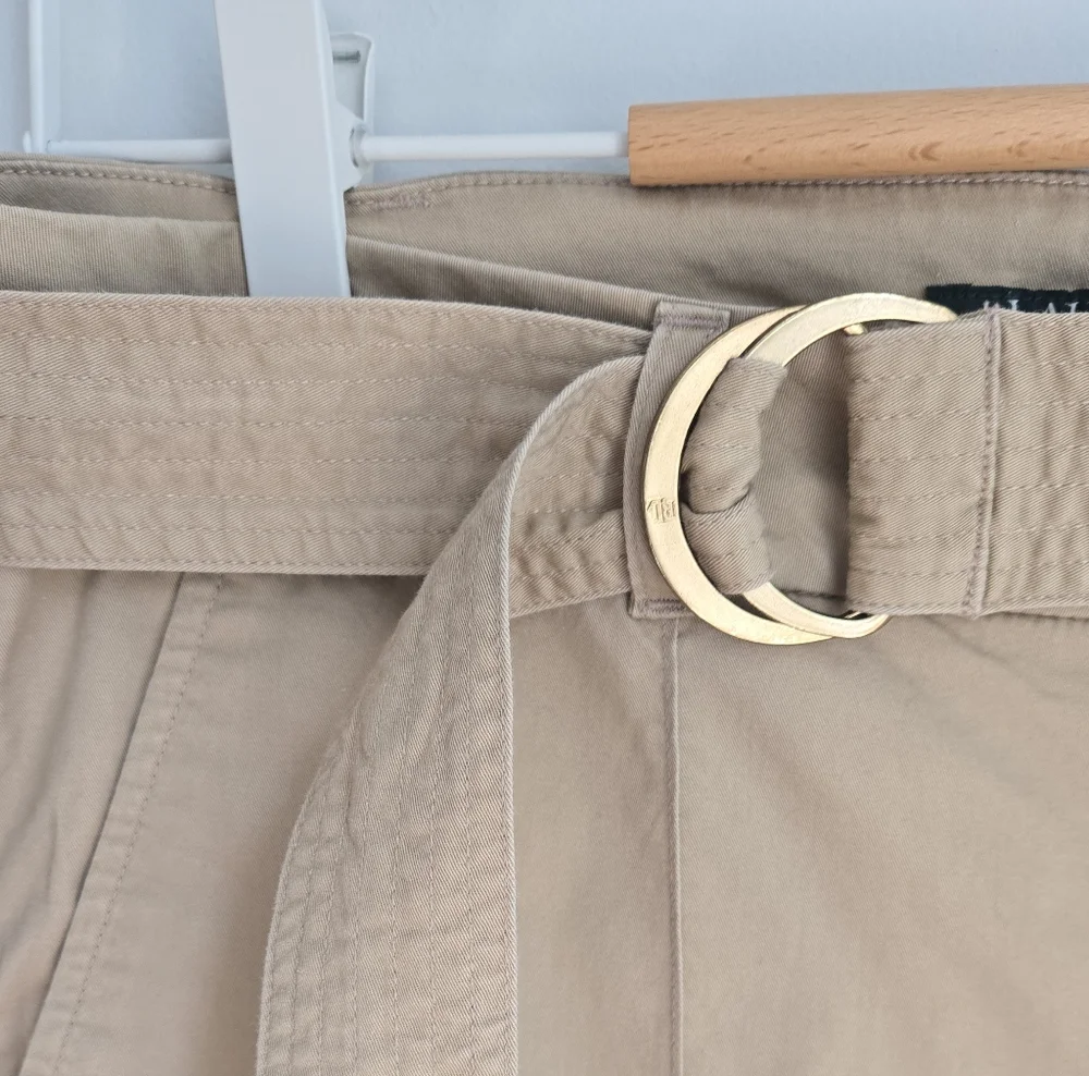 RALPH LAUREN Tan Wide Leg Cotton Trousers with Belt - Picture 3 of 11